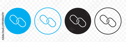 Vector link and chain icon set with isolated buttons and symbols for web, network, and cyberspace. Includes security, communication, attach, share, social media, interface, and website design elements