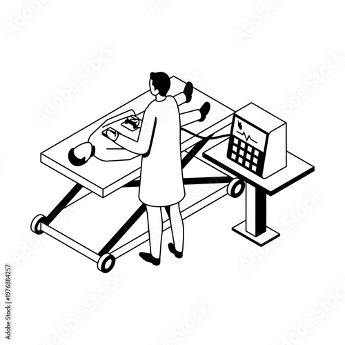Icon depicting a defibrillation in isometric style
Defibrillation, emergency, healthcare, medical, hospital, treatment, checkup, isometric, glyph, vector, icon 
