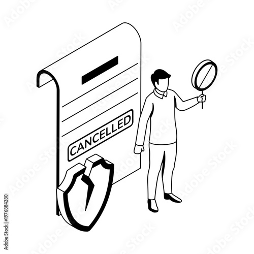 Isometric style icon depicting a policy cancellation

