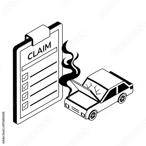 Icon depicting a car claim in isometric style

