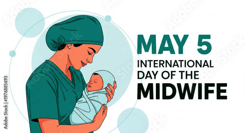 International Midwife Day illustration of midwife holding newborn