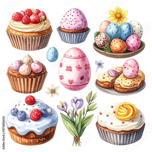 A vibrant spring celebration, highlighted by Easter eggs painted on a white background.
