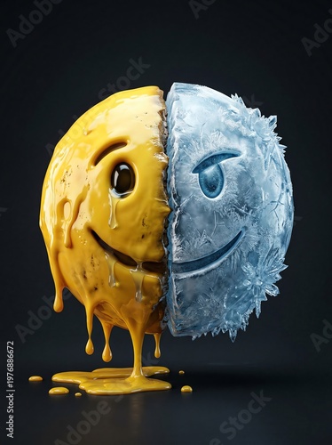 Creative Smiley Face Representing Fire and Ice Contrast