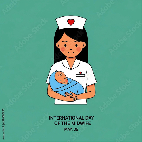 International Day of the Midwife Illustration with Midwife and Baby