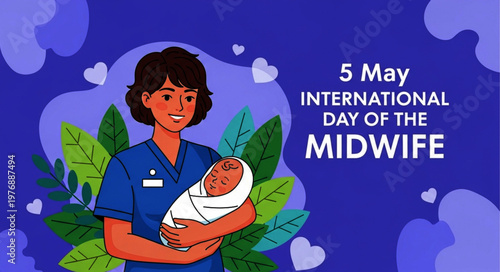 International Day of the Midwife Illustration with Newborn Baby