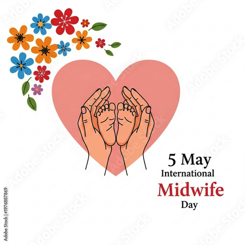 International Midwife Day Illustration with Baby Feet and Pink Heart