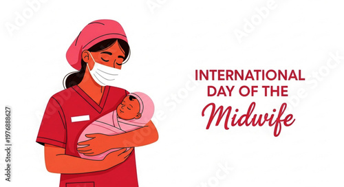International Day of the Midwife Illustration with Midwife and Baby
