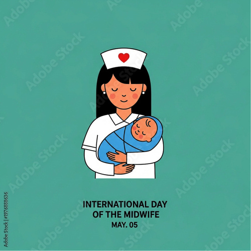 International Midwife Day illustration with midwife and newborn baby