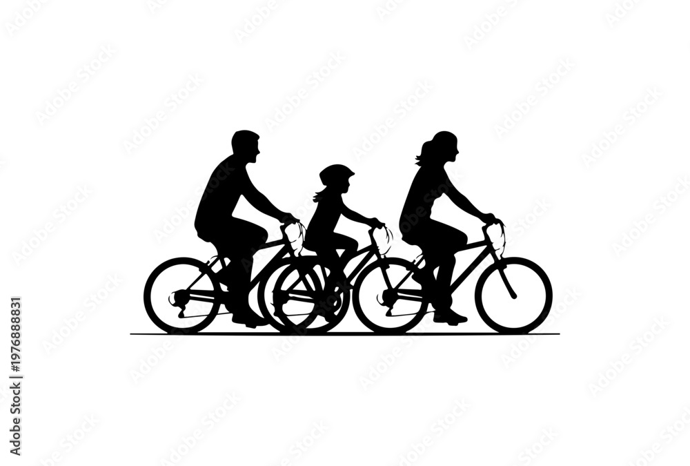 Obraz premium Family Cycling Together Silhouette Vector Art