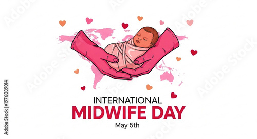 International Midwife Day banner with hands holding a newborn baby