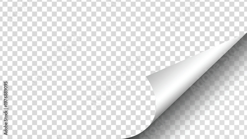 Curled paper corner vector with transparent background, Realistic white page fold sticker effect Illustration