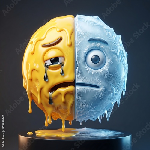 Dual Face Emoji Representing Hot and Cold Temperature Extremes