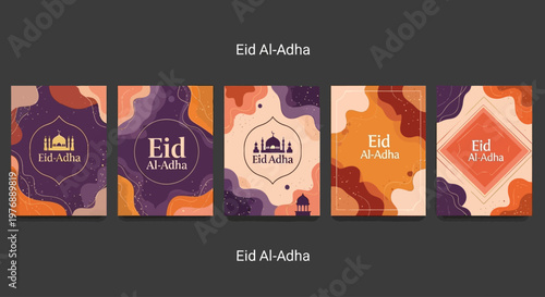 Eid Al-Adha Celebration Backgrounds A Collection of Islamic Festival Designs with Mosque Motifs and Abstract Shapes