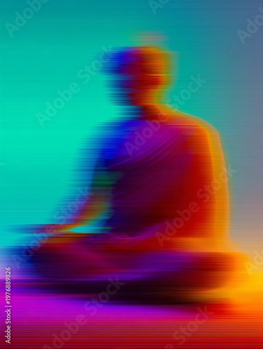 Buddhist meditation, Neon and blurred art