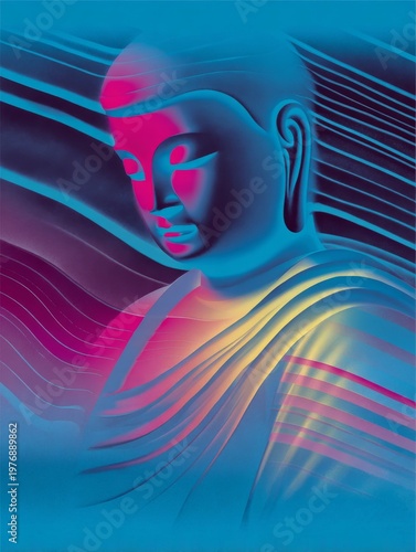 Buddhist meditation, Neon and blurred art