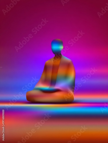 Buddhist meditation, Neon and blurred art