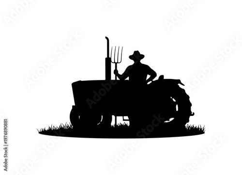 Silhouette of Farmer Operating Tractor in Field
