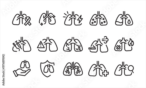 Lungs Medical Icons Set icon, button, vector, sign, symbol, logo, illustration, editable stroke and flat design style isolated on white linear pictogram