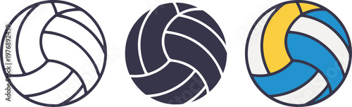 Set of volley ball vector. volley ball logo vector. Outline, silhouette and flat vector ball