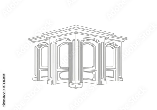 Classical Gazebo Architectural Line Art Illustration - Neoclassical Pavilion Sketch for Garden Design and Coloring Pages