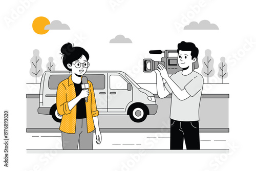 Female Reporter Reporting News on Street