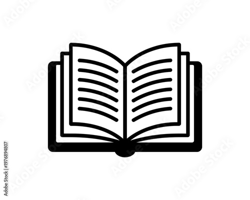 black vector book clipart, education symbol, open book icon
