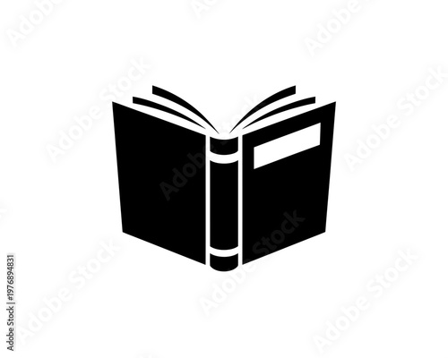 Open black and white hardcover book vector illustration on white background