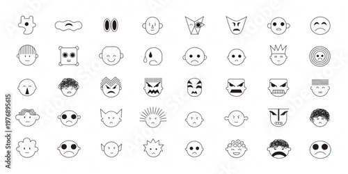 A collection of various emotive faces and expressions illustrated