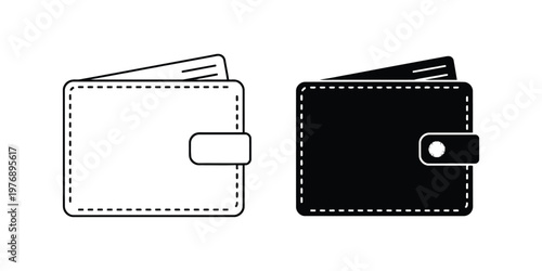 Black and white outline and solid wallet with snap closures set