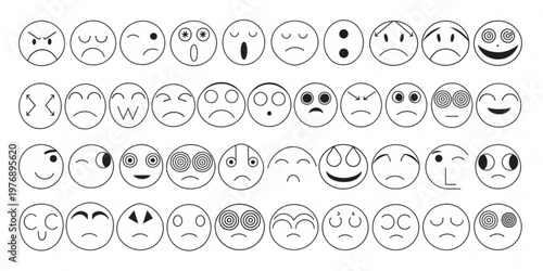 Illustration shows various emoticon faces expressing different emotions and feelings.
