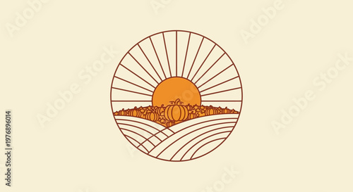 Sunrise Over Pumpkin Patch A Harvest Festival Illustration with Autumnal Vibes, Celebrating the Season's Bounty and Rural Charm