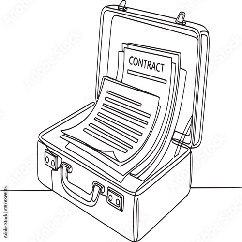 Open briefcase with contract document for business agreement or legal deal illustration