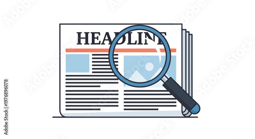 Newspaper with magnifying glass for research and investigation concept