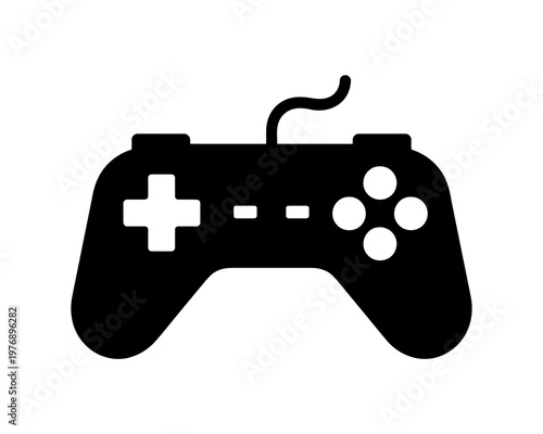 Black video game controller vector icon isolated on white background for gaming and technology design