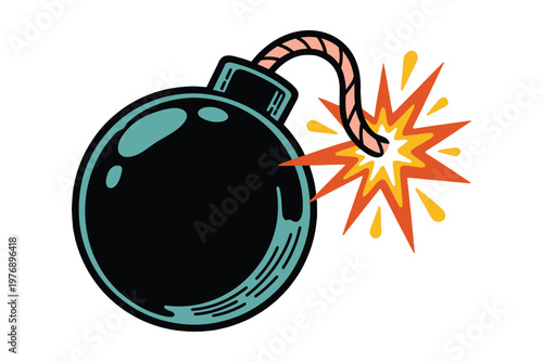 A cartoon bomb with a lit fuse is about to explode