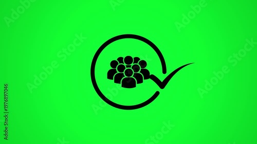 Selection of group people icon with check mark motion animation on green screen background.