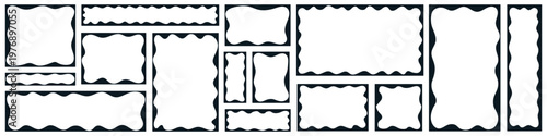 Bilde på lerret Wavy playful doodle frames collection, rectangular black wiggly borders set, irregular liquid backgrounds templates with copy space vector illustration