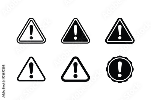 A set of warning signs with exclamation marks on white background