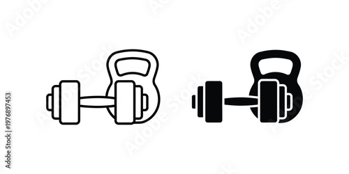Dumbbell and kettlebell outline and solid black set