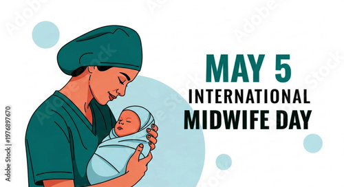 International Midwife Day Illustration with Midwife and Newborn Baby