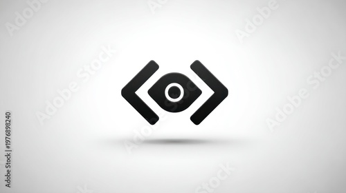 Abstract eye icon between brackets in dark gray against a bright gray gradient