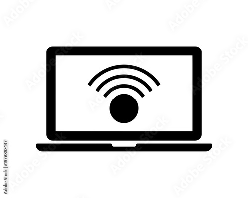 Minimalist laptop with wifi signal icon for remote work and digital connectivity concept