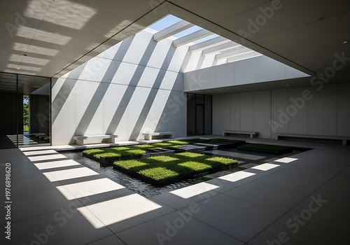 Modern interior architecture with geometric light and greenery design