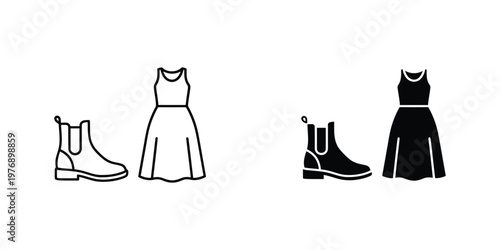 Outline and solid of a sleeveless dress and chelsea boots set