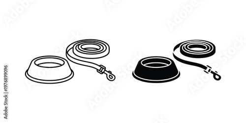 Pet care set featuring dog bowls and coiled leashes set