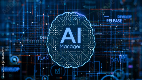 AI assistant for Agile project management, AI automation workflow, project life cycle, conceptual illustration (3d render)