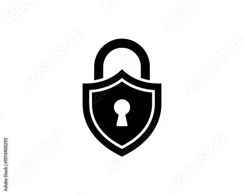 Black vector shield lock icon for cybersecurity and data protection concepts