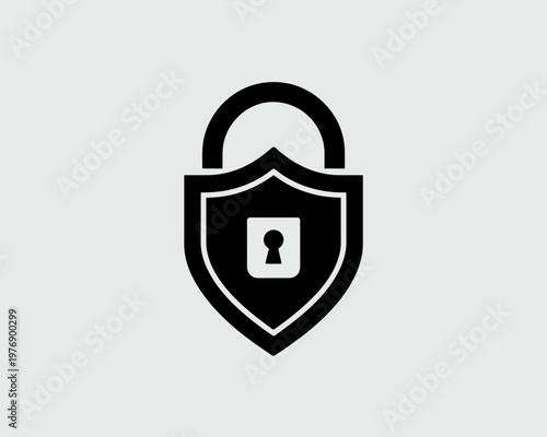 Black vector shield lock icon for cybersecurity and data protection concept