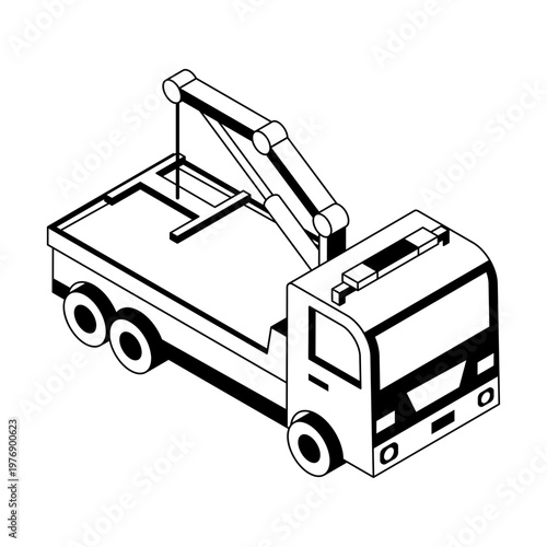 An icon of tow truck shown in isometric style
