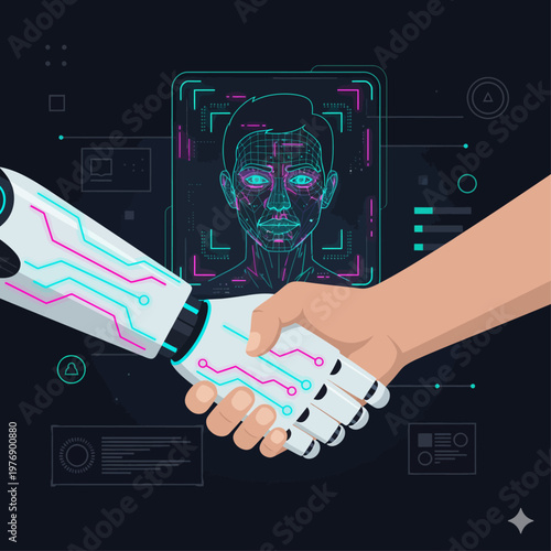 Human and Robot Handshake Vector Icon Sheet with Technology and AI Elements, A Comprehensive Icon Sheet for Futuristic Design Projects